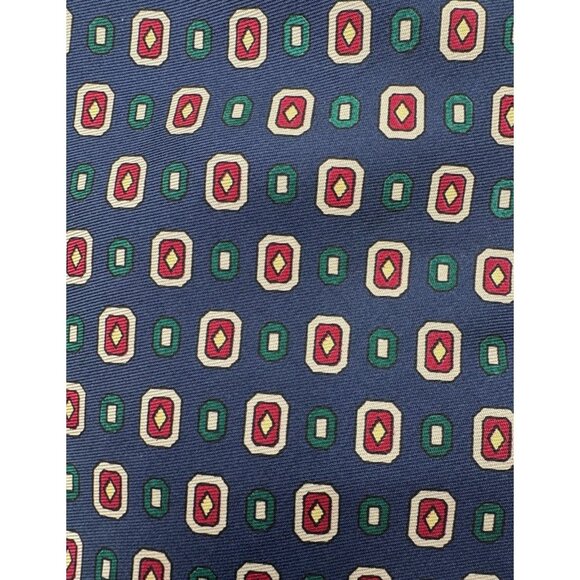 Beautiful Necktie Carroll & Co Navy Blue Yellow Red Green Diamonds Geometric GUC - Picture 2 of 6